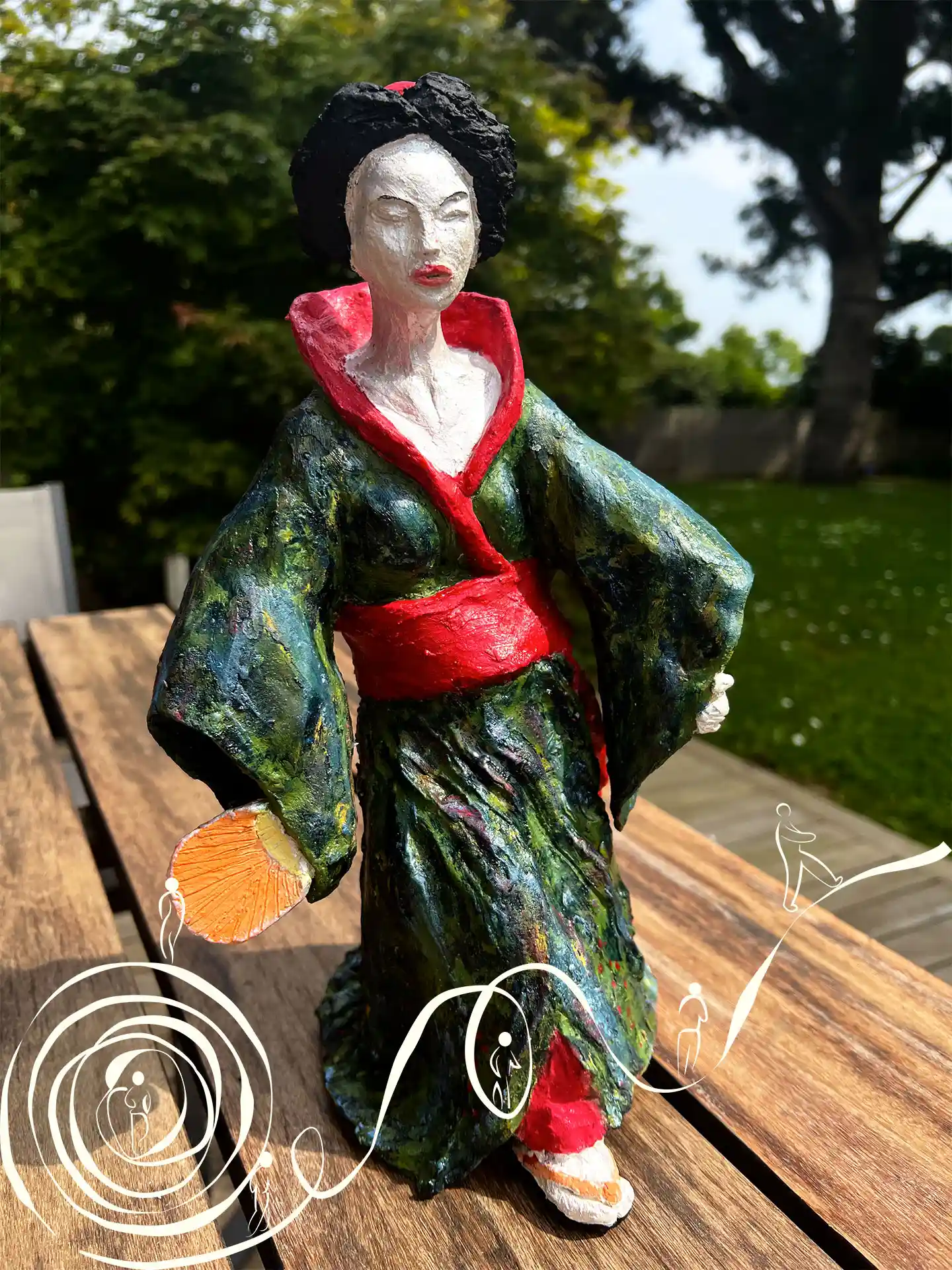 Œuvre représentant une geisha créée lors d'une séance d'art-thérapie à Nantes, un moyen d'exprimer des sentiments et d'enrichir la créativité.